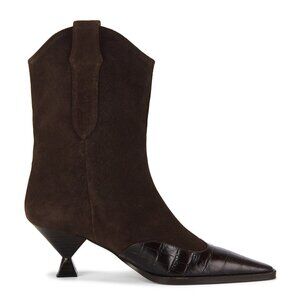 Maria Luca Nila Boot in Dark Brown suede leather kitten heel ankle calf